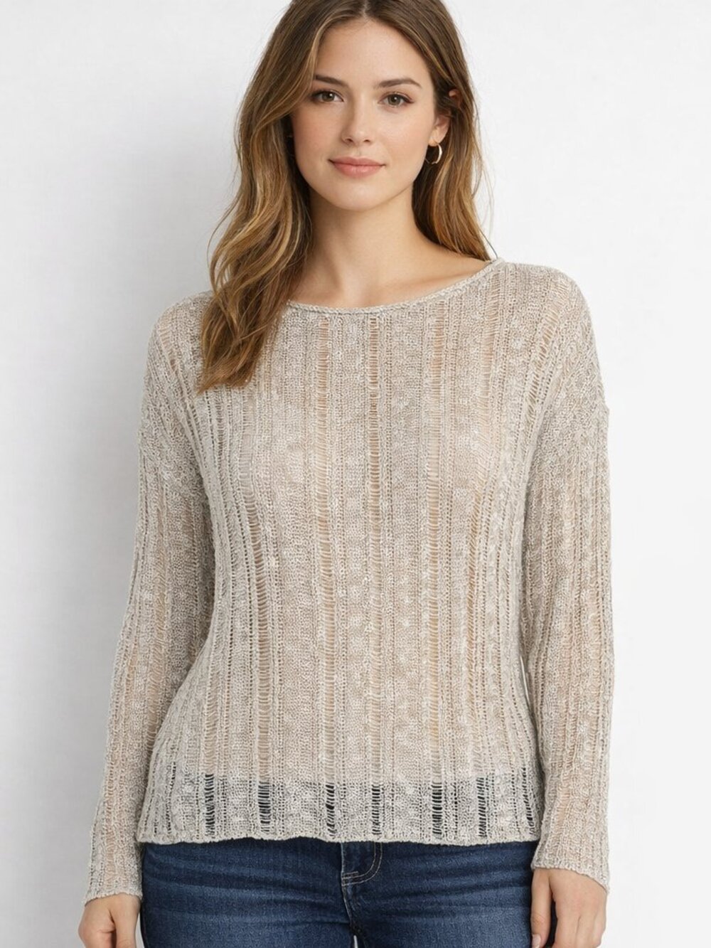 Eileen Fisher Open Knit Sweater Pebble Bateau Neck PL NWT